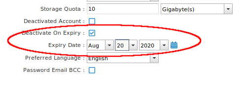 New User Dialog with Expiry Date option