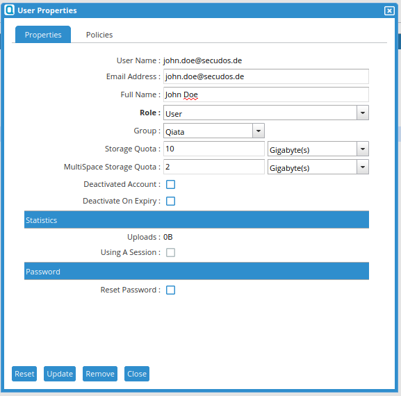 User Properties Dialog