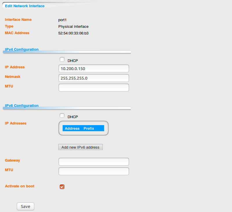 DOMOS Edit Network Interfaces
