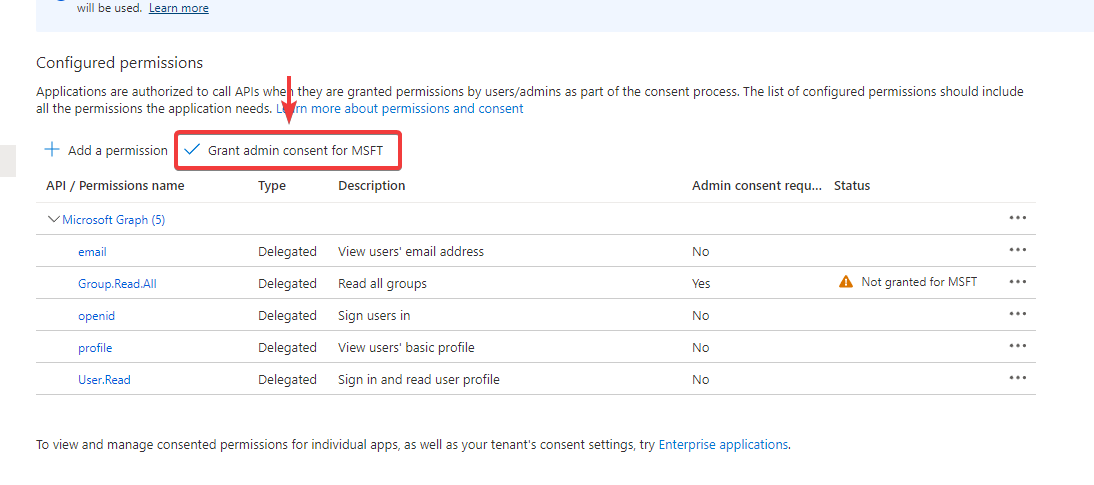 Grant Admin Consent